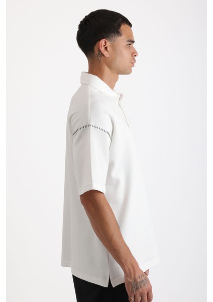 Omuz Çoban Dikiş Detaylı Double Pike Kumaş Loose Fit Erkek Polo Yaka Tişört fiyatları