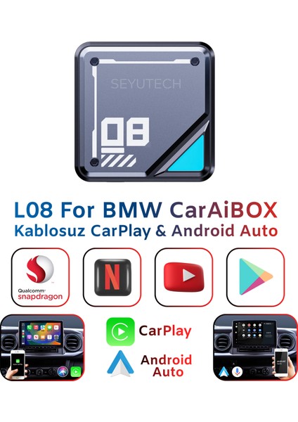 L08 Bmw Için Kablosuz Carplay & Android 8GB+128GB Android 13 Youtube Netflix Video oynatma qualcomm