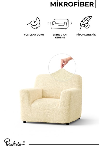 Lastikli Esnek ve Yıkanabilir Piliseli Vanilya Tekli Koltuk Örtüsü indirimleri