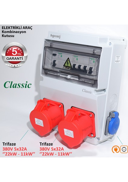 Classic Elektrikli Araç Kombinasyon Kutusu, 5X32A + 5X32A + 1X16A - 5 Yıl Garanti fiyatları