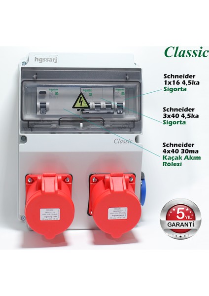 Classic Elektrikli Araç Kombinasyon Kutusu, 5X32A + 5X32A + 1X16A - 5 Yıl Garanti fırsatları