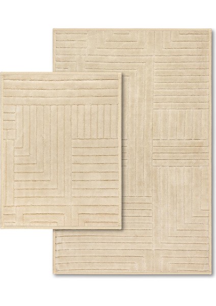 Street Doğal Pamuklu 2'li Banyo Paspas Seti 60X100+50X60 cm - Bej
