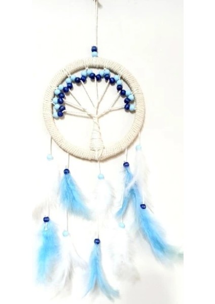 Mavi Beyaz Kuş Tüylü Hayat Ağacı Düş Kapanı Duvar Süsü fiyatları