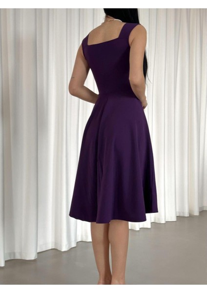 Askılı Kalp Yaka Midi Boy Krep Kumaş Abiye Elbise 582187 Mor fiyatları