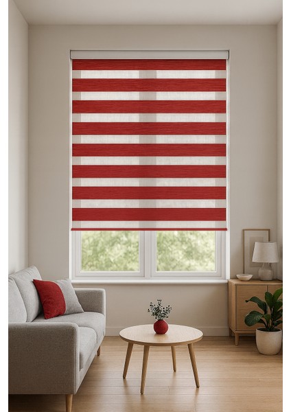 Bambu Kırmızı Zebra Perde Etek Dilimli