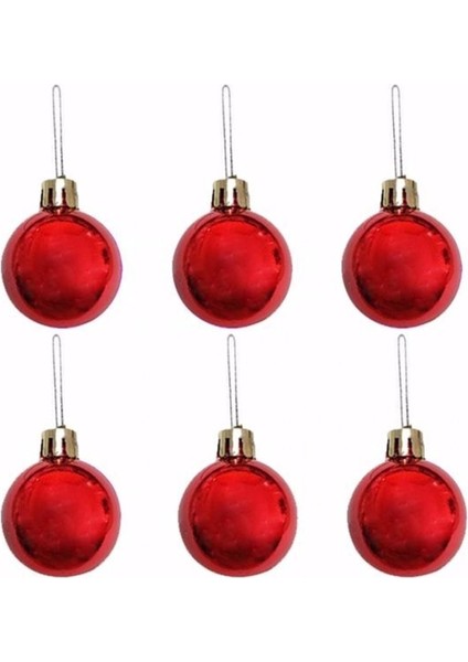 Mini Party Store 4 cm Ağaç Süsleme Topları 6lı Kırmızı