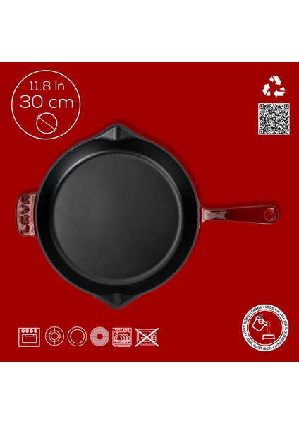 Döküm Yuvarlak Kızartma Tavası Döküm Demir Yekpare Saplı. ÇAP(Ø)30CM-BORDO fırsatları