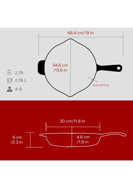 Döküm Yuvarlak Kızartma Tavası Döküm Demir Yekpare Saplı. ÇAP(Ø)30CM-BORDO indirimleri
