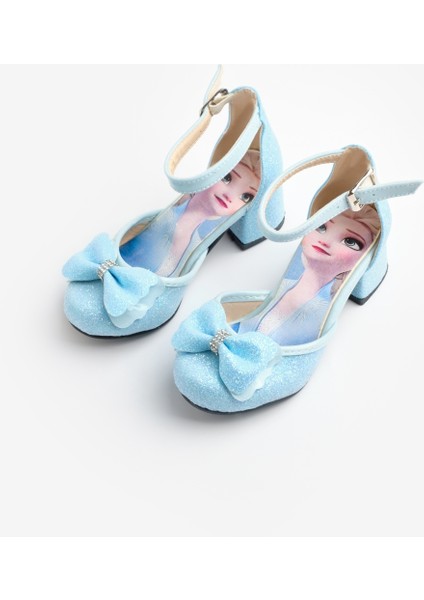 Mavi Simli Fiyonklu Kız Çocuk Topuklu Ayakkabı indirimleri