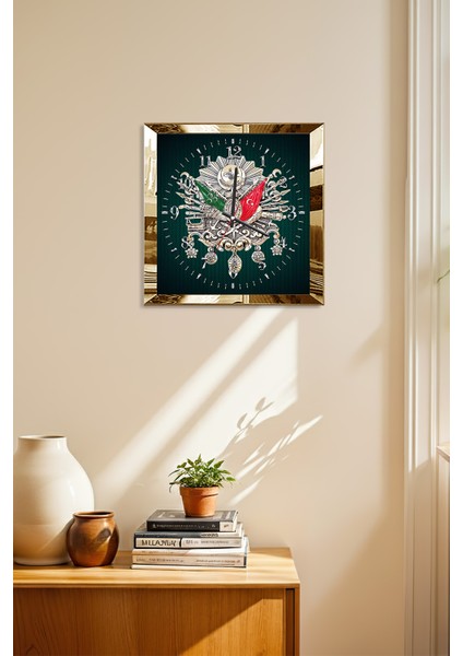 Gold Çerçeveli Yeşil Osmanlı Tuğrası Temalı Dekoratif Mdf Duvar Saati modelleri