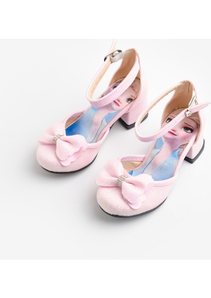 Pembe Simli Fiyonklu Kız Çocuk Topuklu Ayakkabı