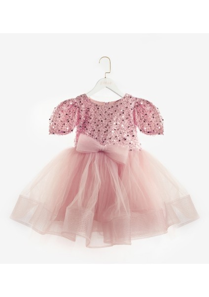 Pudra Boncuklu Pullu Kız Çocuk Elbise - Gloria