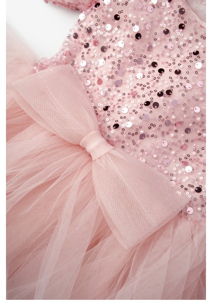 Pudra Boncuklu Pullu Kız Çocuk Elbise - Gloria