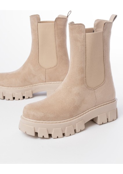 FZ-299 Bej Süet Yüksek Tabanlı Lastikli Günlük Kadın Bot indirimleri