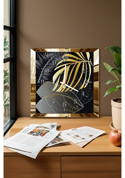 Gold Çerçeveli Modern Zarafet Temalı Dekoratif Mdf Duvar Saati