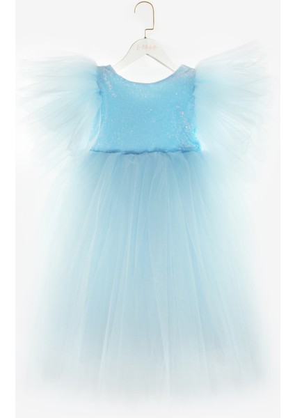 Mavi Önü Pullu Kız Çocuk Tül Elbise - Halsey