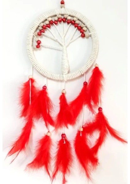 Kırmızı Kuş Tüylü Hayat Ağacı Düş Kapanı Duvar Süsü fiyatları