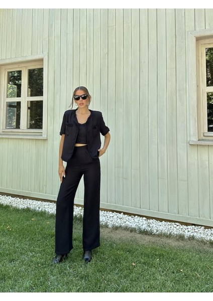Siyah Askılı Büstiyer Ceket ve Pantolon Takım