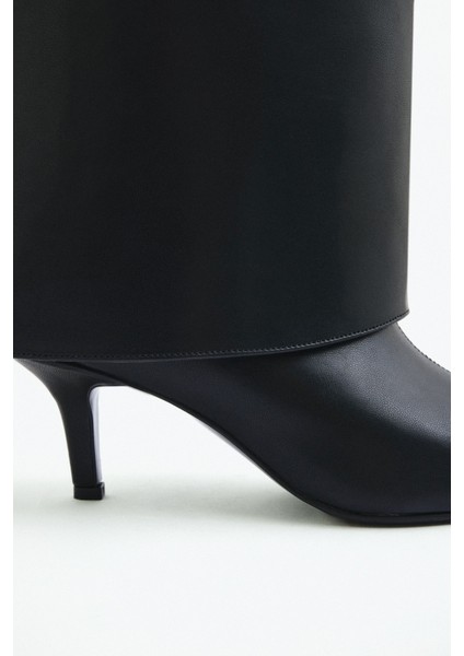 Çizme 2311 - Sivri Burun Tozluk Detaylı Siyah Kadın Çizme modelleri