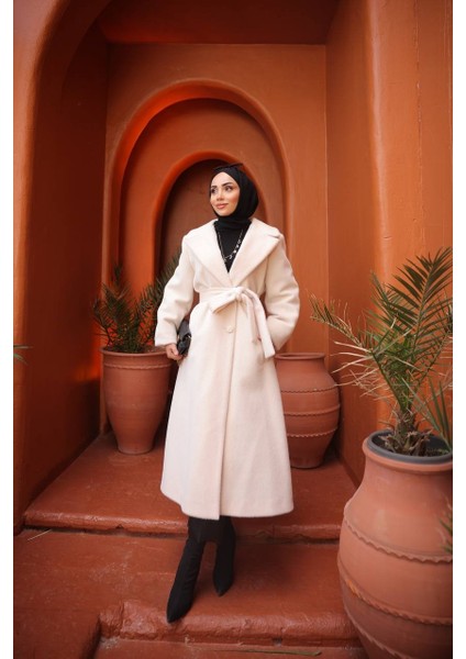 Ferhan Kadın Büyük Beden Ceket Yaka Astarlı Kemerli Fok Kaban fiyatları