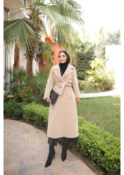 Ferhan Kadın Büyük Beden Ceket Yaka Astarlı Kemerli Fok Kaban fırsatları