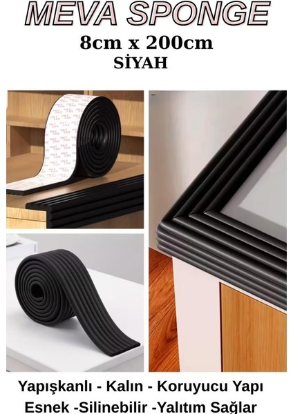 8CMX200CM 1 Adet Yapışkanlı Meva Siyah Lambiri Model Çıta Süpürgelik Tablo Tavan Koruyucu Kenar Çıta
