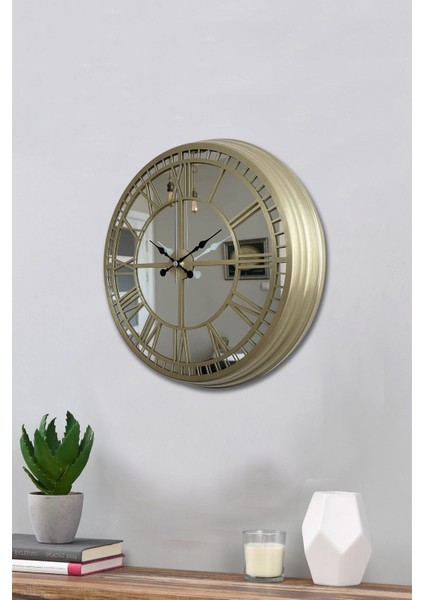 Hediyelik 40 cm Prinç Aynalı Lüks Duvar Saati