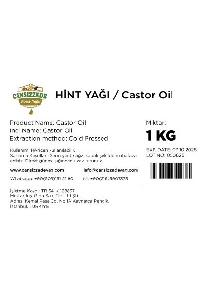 Hint Yağı - Castor Oil - 1kg modelleri
