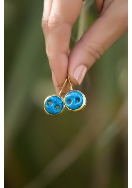 Süryani Nazar Boncuğu Altın Yaldızlı Gümüş Küpe 4742