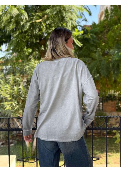 NC50793 Italyan Beauty Yazılı Coton Sweatshirt Gri