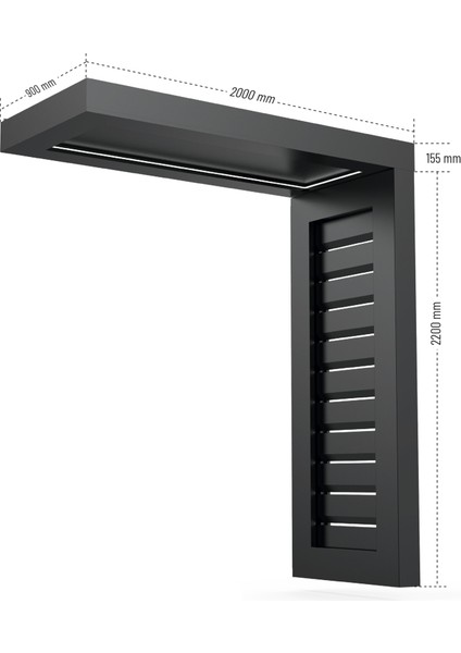 Korraın Vıela Sun-Güneş Kırıcılı Model- Alüminyum Kapı Üstü Sundurma- Antrasit Gri- Sağ-160 CM indirimleri