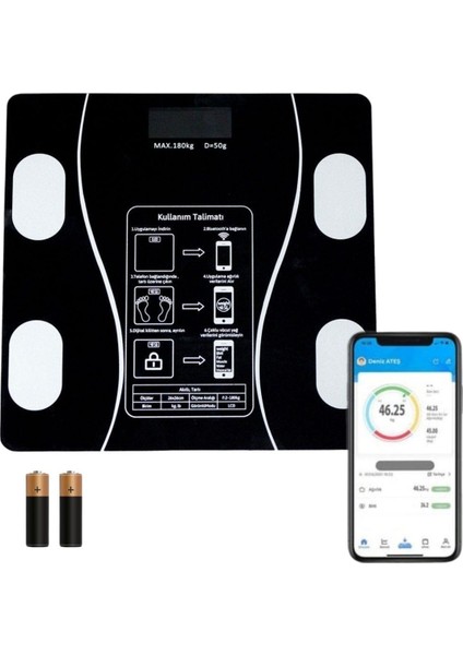 Dijital Baskül Yağ Ölçer Fonksiyonlu Akıllı Baskül Bluetooth Bağlantılı Tartı