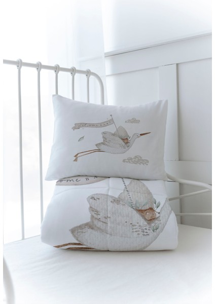 Organik Baskılı Bebek Boy (100X150) Yorgan Seti - Royal Series - Welcome Baby Stork modelleri