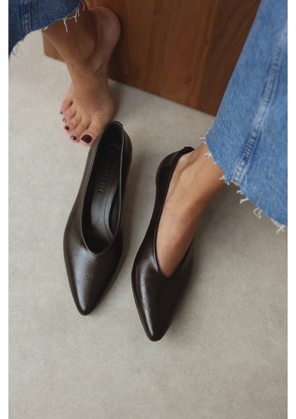 Topuklu 2538 - Sivri Burun Mini Acı Kahve Kadın Topuklu