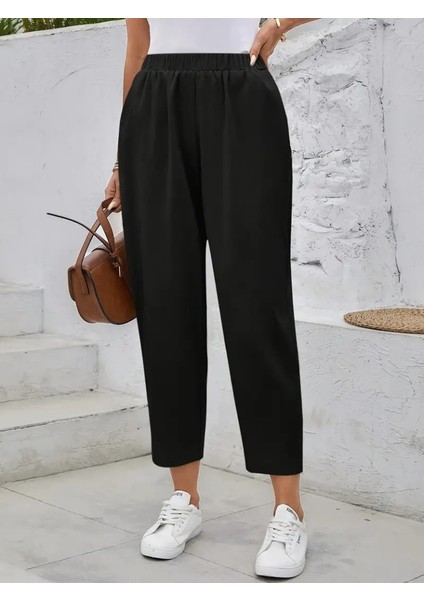Kadın Yüksek Bel Yandan Cepli Düğme Detaylı Geniş Kesim Ithal Krep Pantolon fiyatları