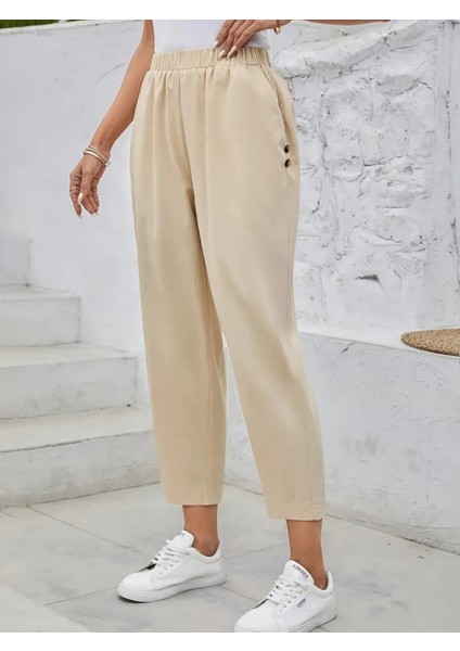 Kadın Yüksek Bel Yandan Cepli Düğme Detaylı Geniş Kesim Ithal Krep Pantolon fiyatları