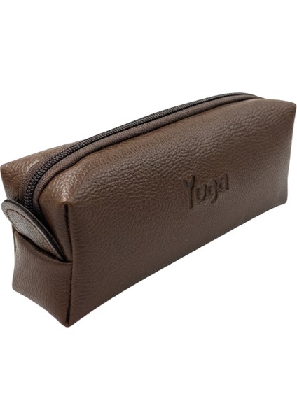 Tek Gözlü Suni Deri Kalem Çantası Kahverengi