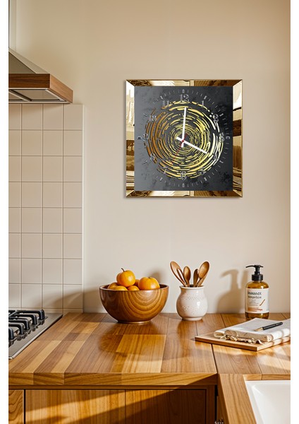 Gold Çerçeveli Modern Sarı Spiral Temalı Dekoratif Mdf Duvar Saati fiyatları