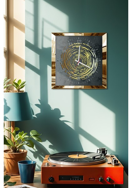 Gold Çerçeveli Modern Sarı Spiral Temalı Dekoratif Mdf Duvar Saati fırsatları