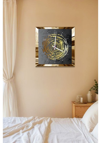 Gold Çerçeveli Modern Sarı Spiral Temalı Dekoratif Mdf Duvar Saati indirimleri