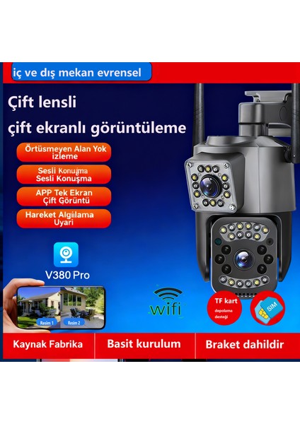 WiFi Güvenlik Kamerası 360° - İç ve Dış Mekan, 2 Yönlü Sesli Interkom, Hareketli Ses Alarmı, Gece Görüşü, TF Kart & Bulut Destekli, Kolay Kurulum - Montaj Braketi Hediye! fiyatları