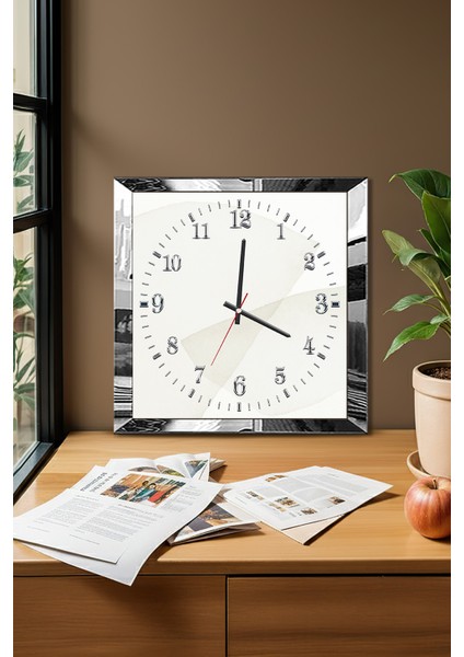 Gümüş Çerçeveli Soyut Saat Temalı Dekoratif Mdf Duvar Saati