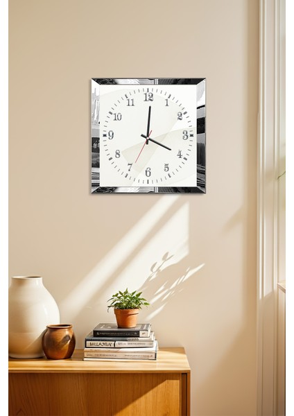 Gümüş Çerçeveli Soyut Saat Temalı Dekoratif Mdf Duvar Saati modelleri