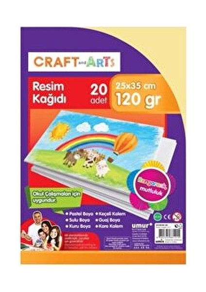 25x35 cm Resim Kağıdı 120 gr Renkli Pastel ve Sulu Boya İçin 20 Adet fiyatları