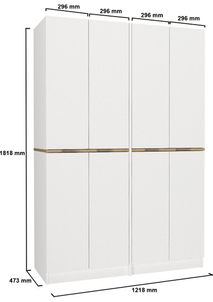 Lias 4 Kapaklı Gardırop - 182 cm Y, 122 cm G - Genç Odası ve Yatak Odası Gardırop