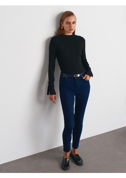 72042 Likralı Darpaça Denim Pantolon-Koyu Laci. modelleri