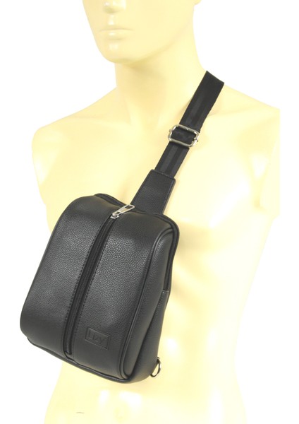 1061 Suni Deri Unisex Body Bag, Omuz Çantası Siyah modelleri