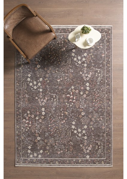 Frezia Floral Bambu Polyester Oturma Odası Salon Mutfak Halısı Eskitme Çiçekli Vintage Halı