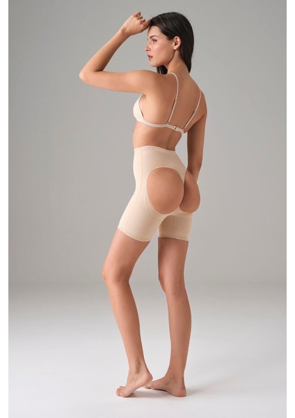 Kadın Ten Dikişsiz Popo Açık Kalça Dikleştirici Kısa Tayt Şort 8303