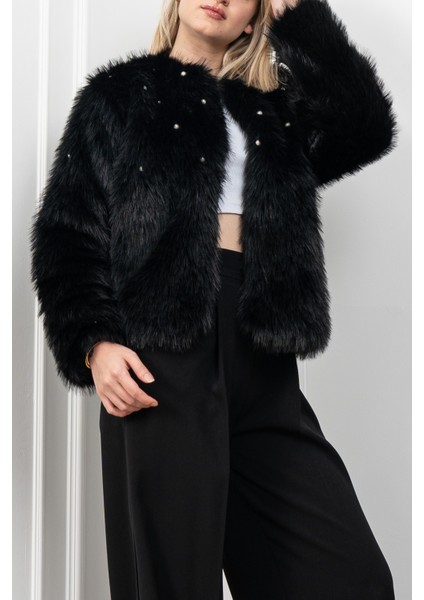 Inci Detaylı Peluş Kürk Mont Ceket 2602